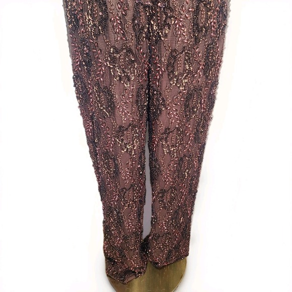 Vintage Bill Blass Evening Brown Beaded Sequin Halter Jumpsuit Size 8 - Picture 4 of 11